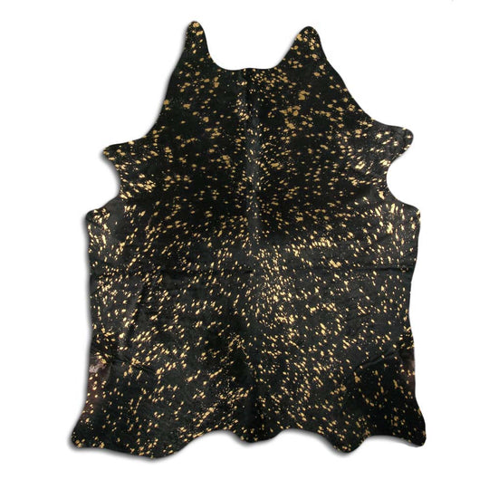 Gold Metallic on Black Real Leather Metallic Cowhide