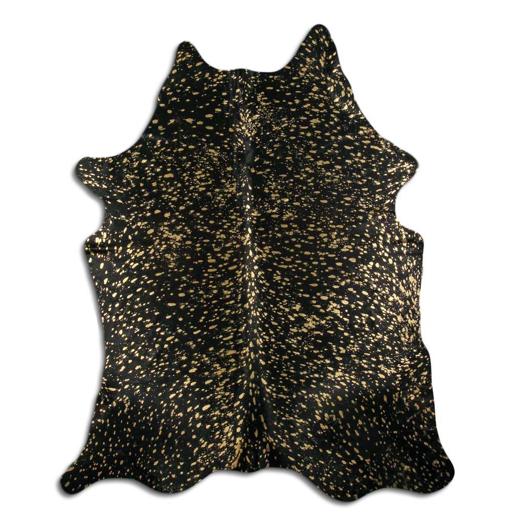 Gold Metallic on Black Real Leather Metallic Cowhide