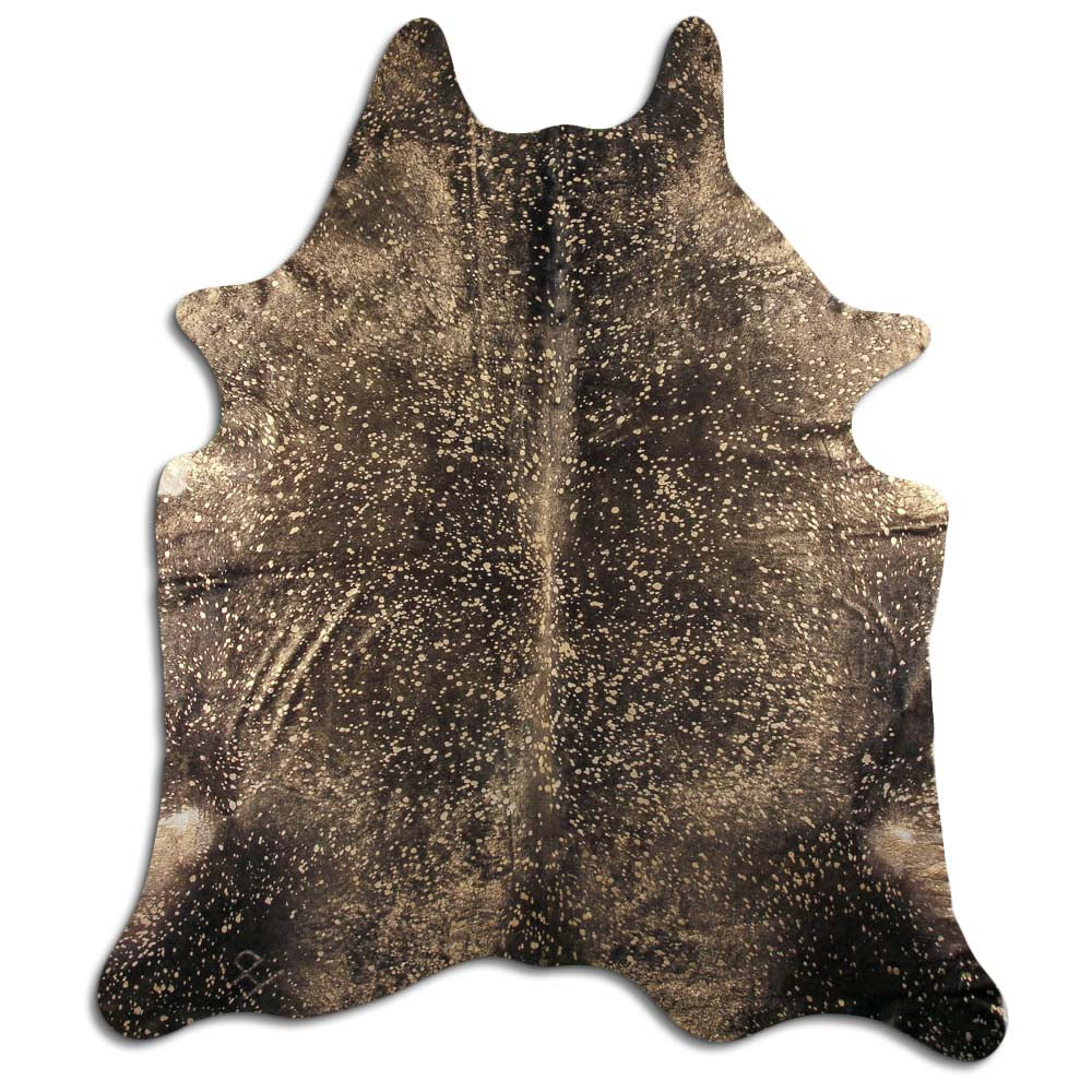 Gold Metallic on Black Real Leather Metallic Cowhide
