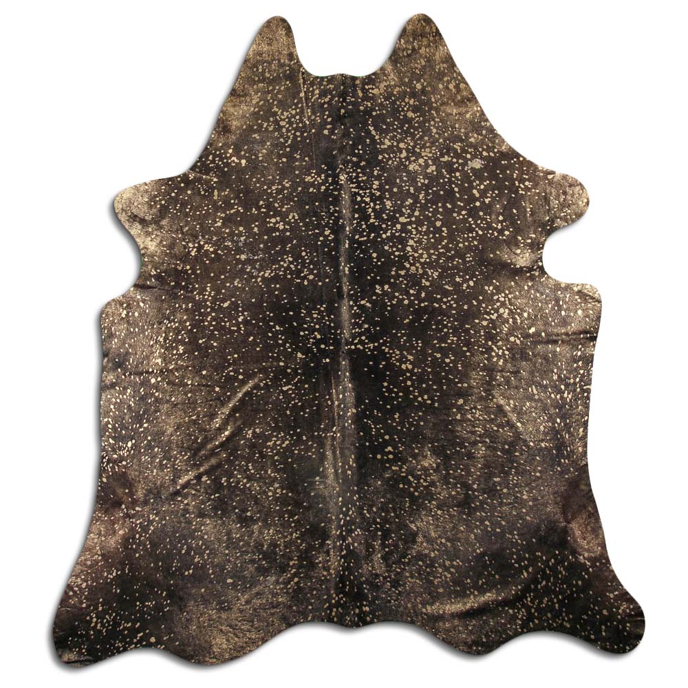 Gold Metallic on Black Real Leather Metallic Cowhide