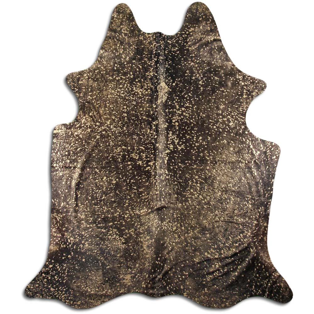 Gold Metallic on Black Real Leather Metallic Cowhide