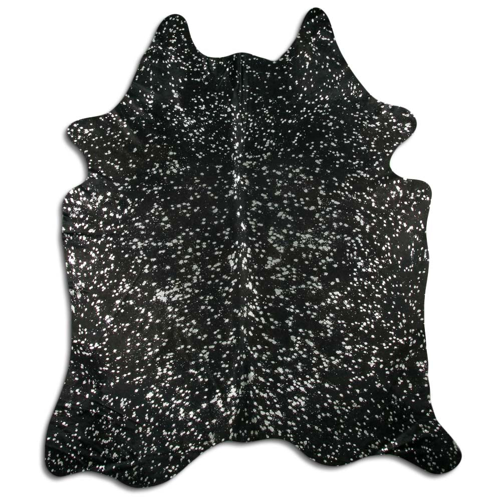 Silver Metallic On Black Real Cowhide