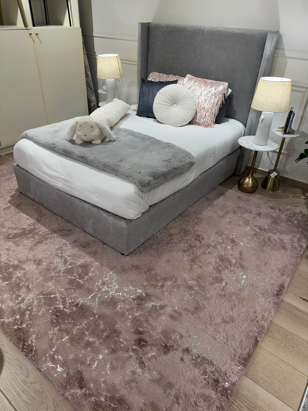 Metallic Area Rug Rose Scattered