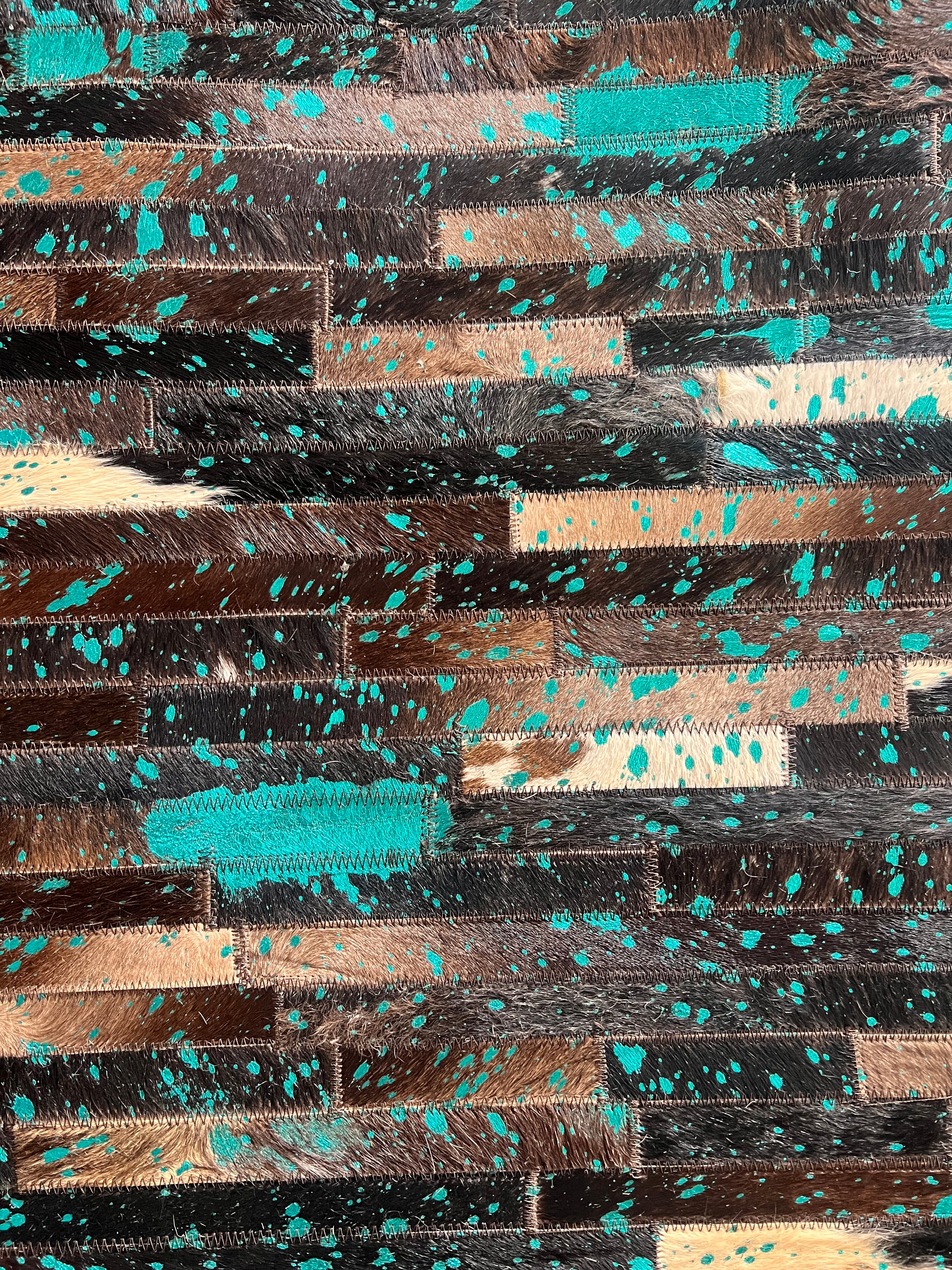 Handmade Leather Patchwork Cowhide Brick Area Rugs by Rug Factory Plus