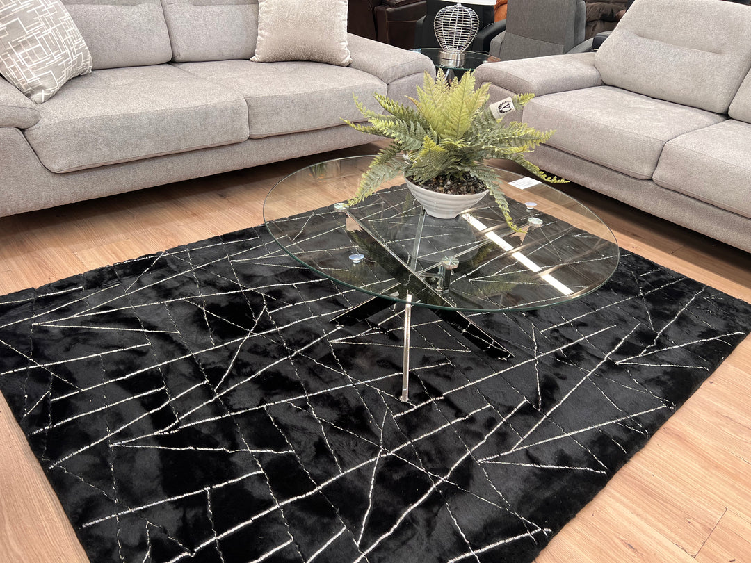 Metallic Area Rug Black Lines