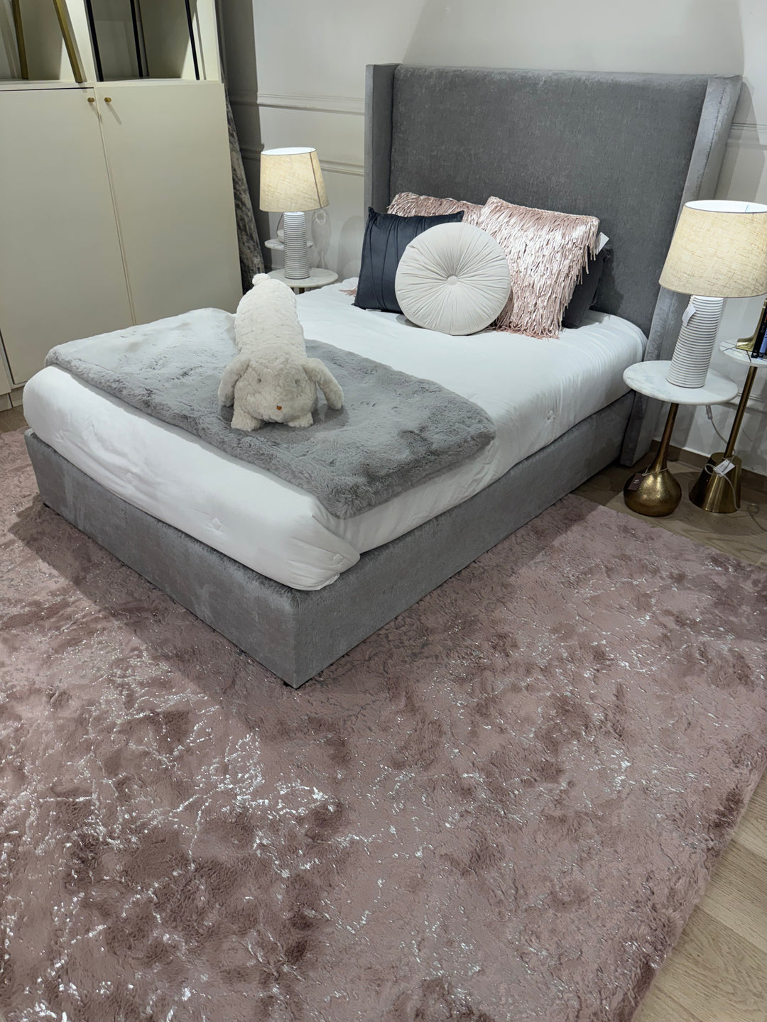 Metallic Area Rug Rose Scattered