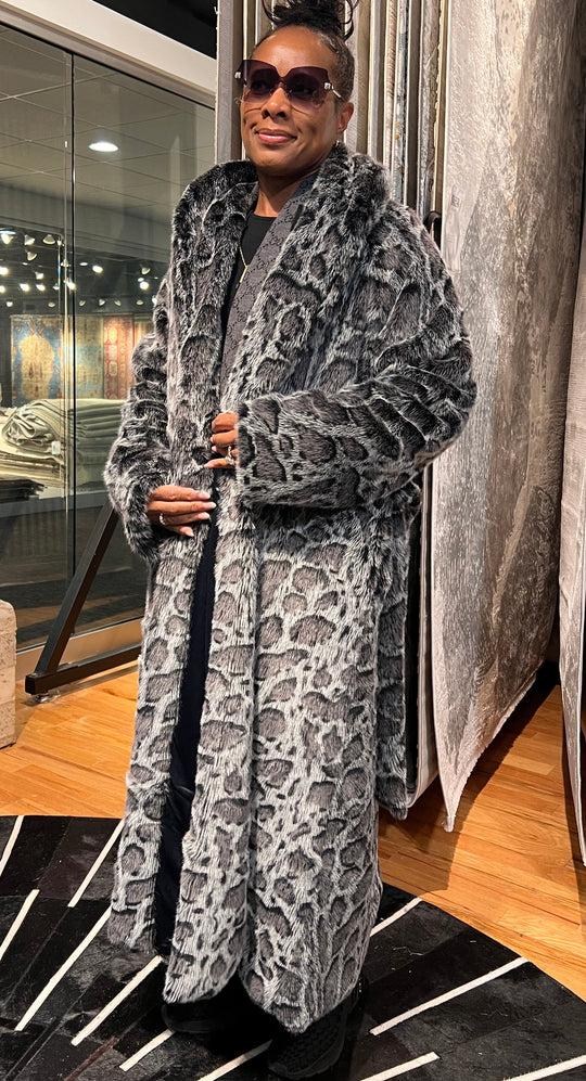 Faux Mink Robe - MINKO 12 Black Leopard