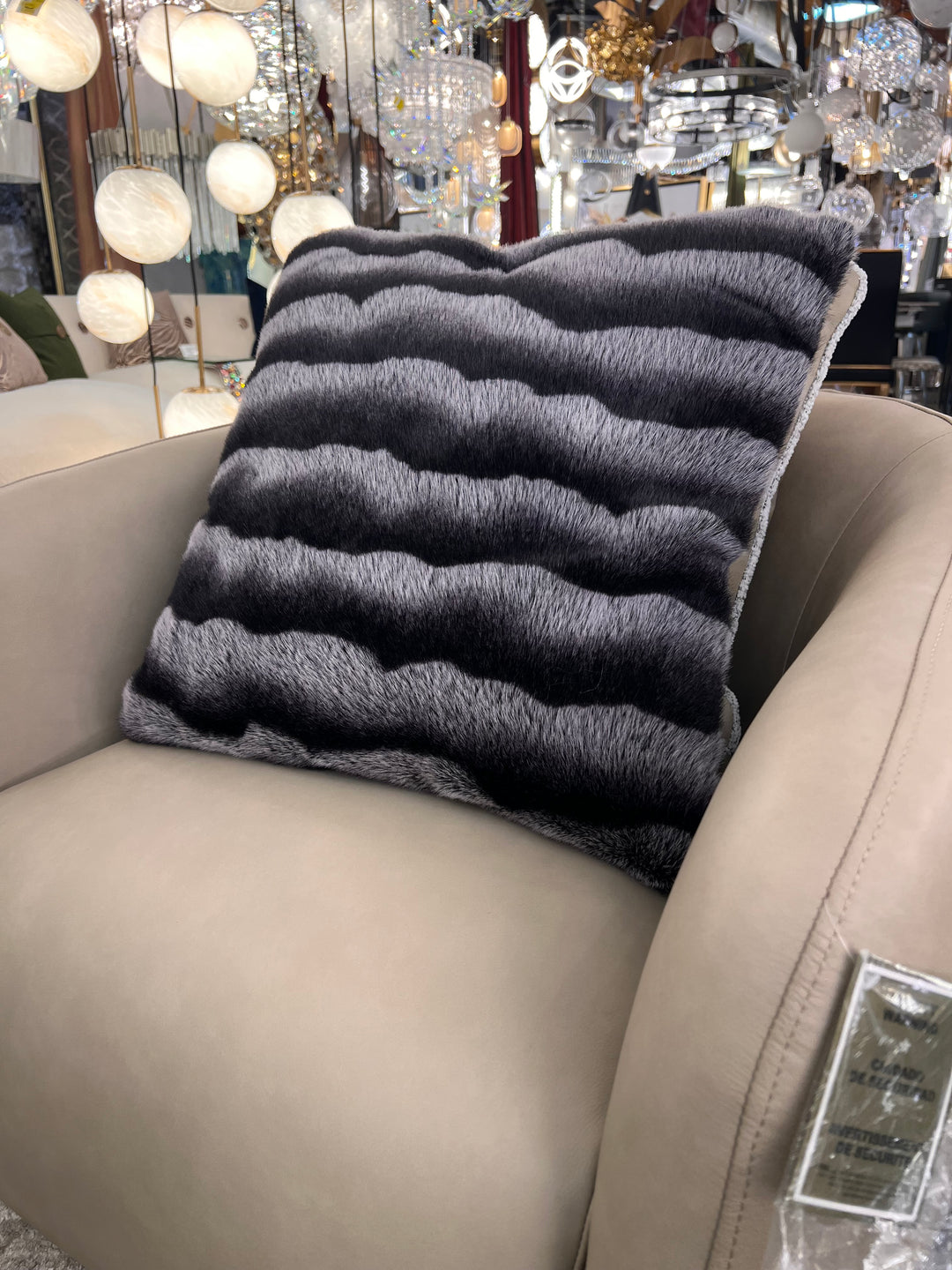 Faux Mink Pillow - MINKO 13 Black Stripe