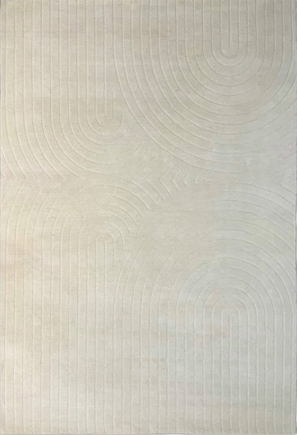Rectangular rug with a wavy line pattern on a plain background