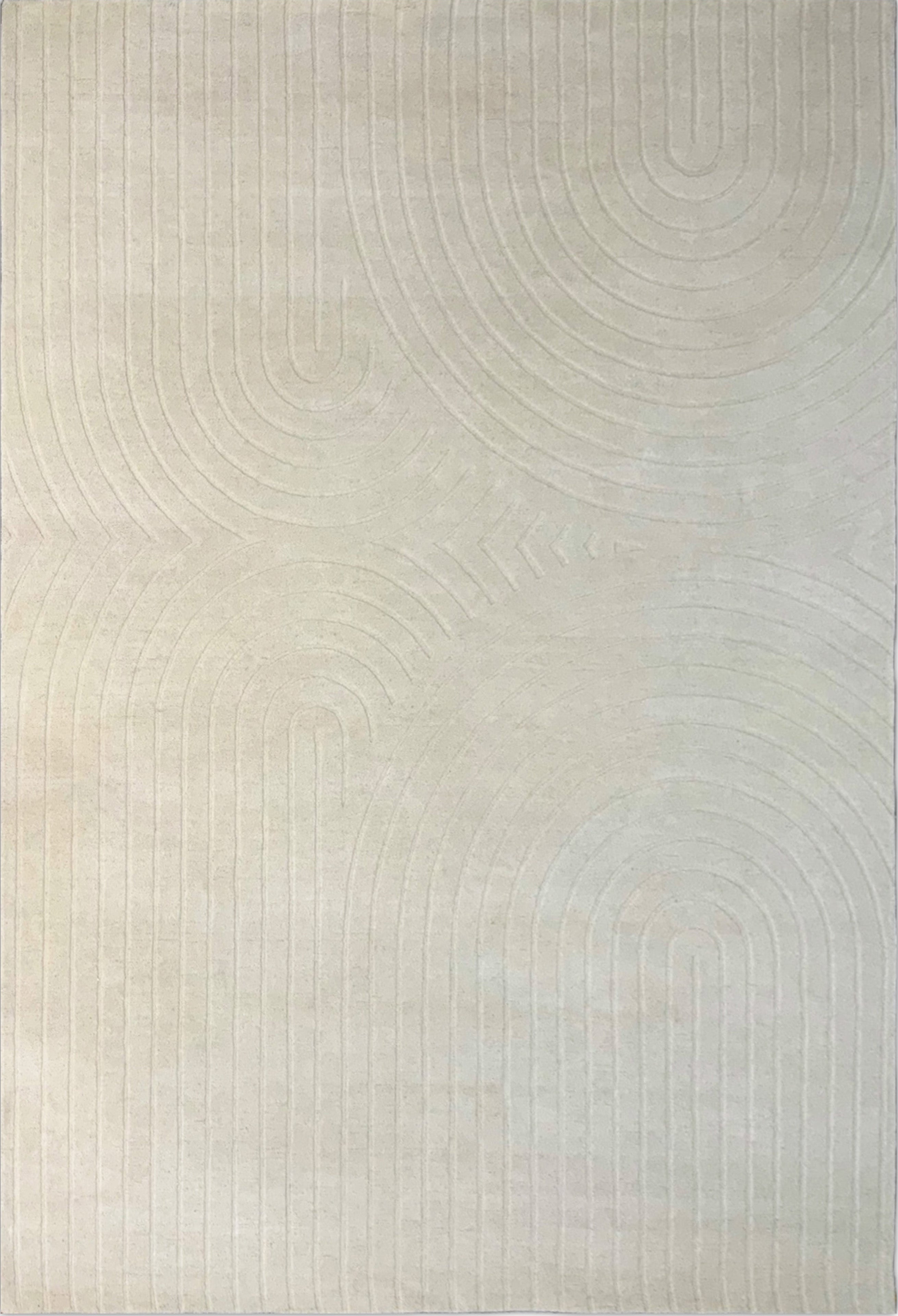 Rectangular rug with a wavy line pattern on a plain background