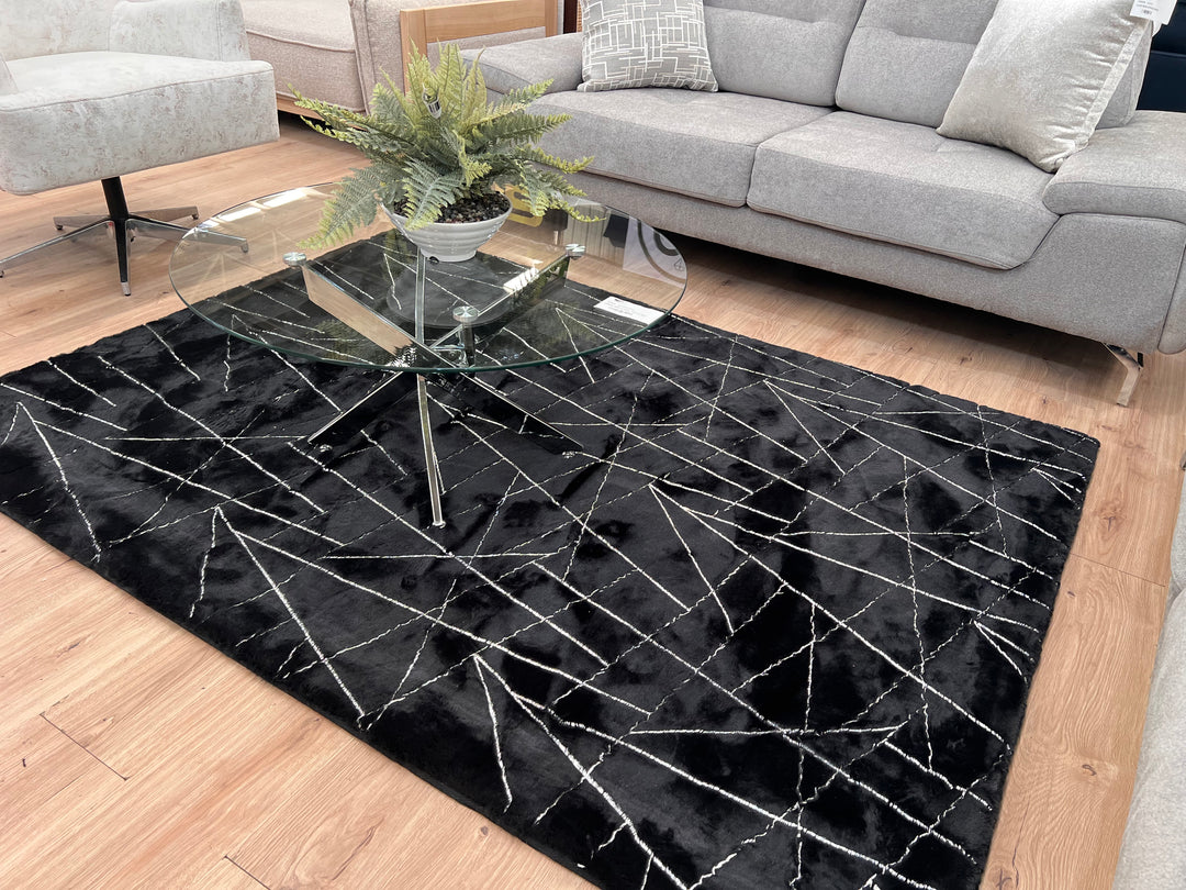 Metallic Area Rug Black Lines