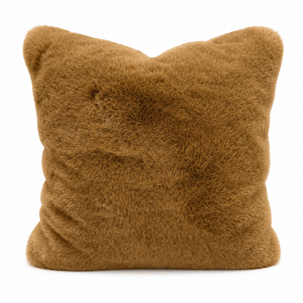 Copper fur pillow on a white background
