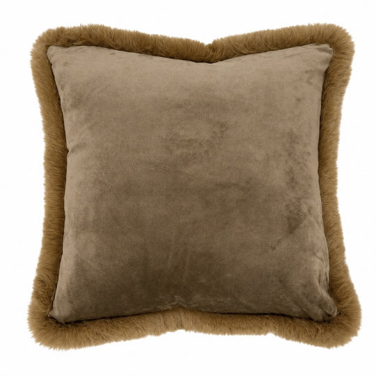Copper pillow with fur trim on a white background