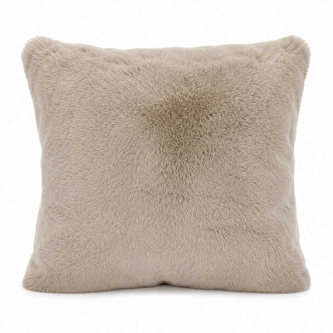Cozy Mocha fluffy pillow on a white background