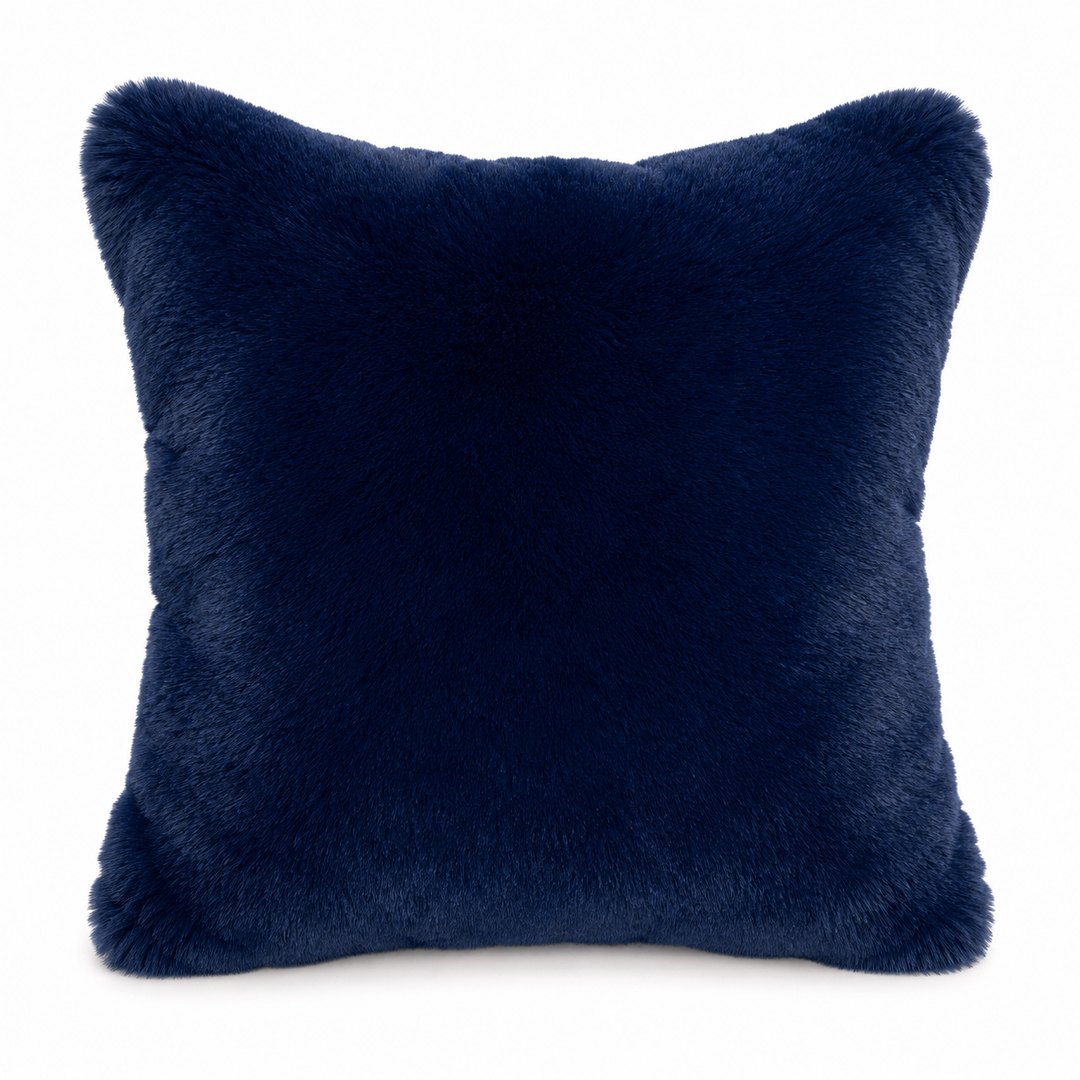 Dark Indigo fur pillow on a white background