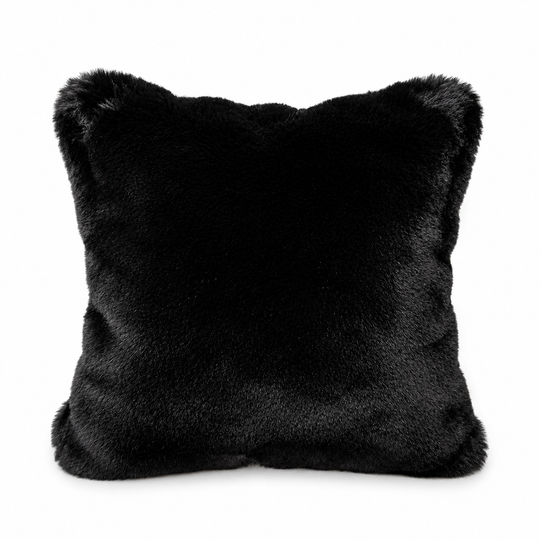 Jet Black faux fur pillow on a white background