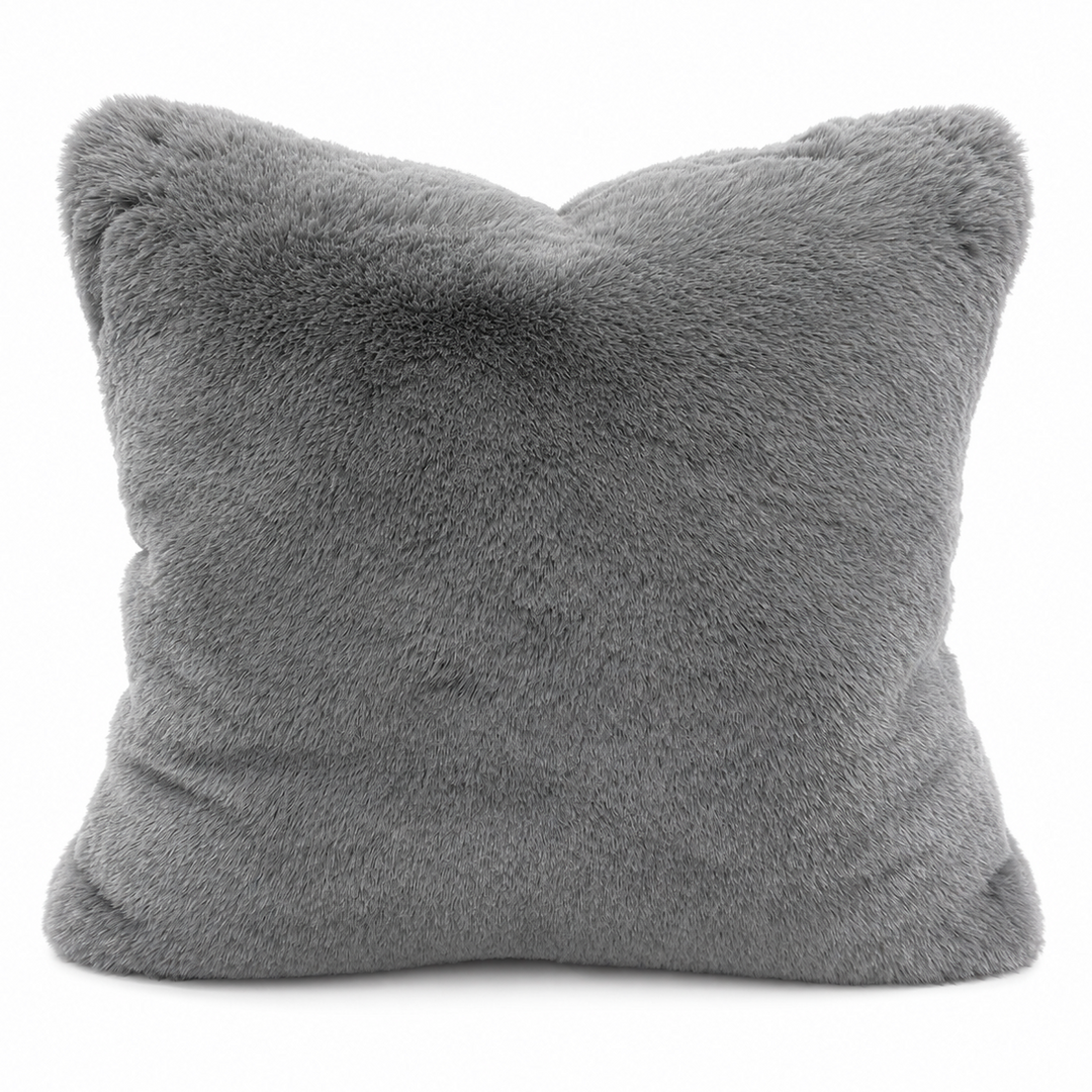 Smokey Gray fluffy pillow on a white background