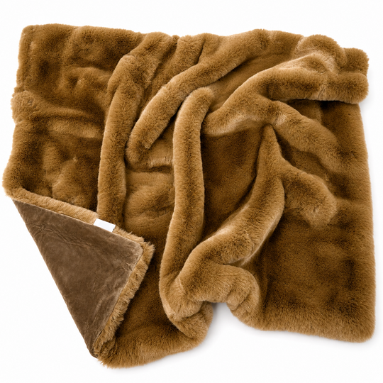 Copper plush blanket on a white background