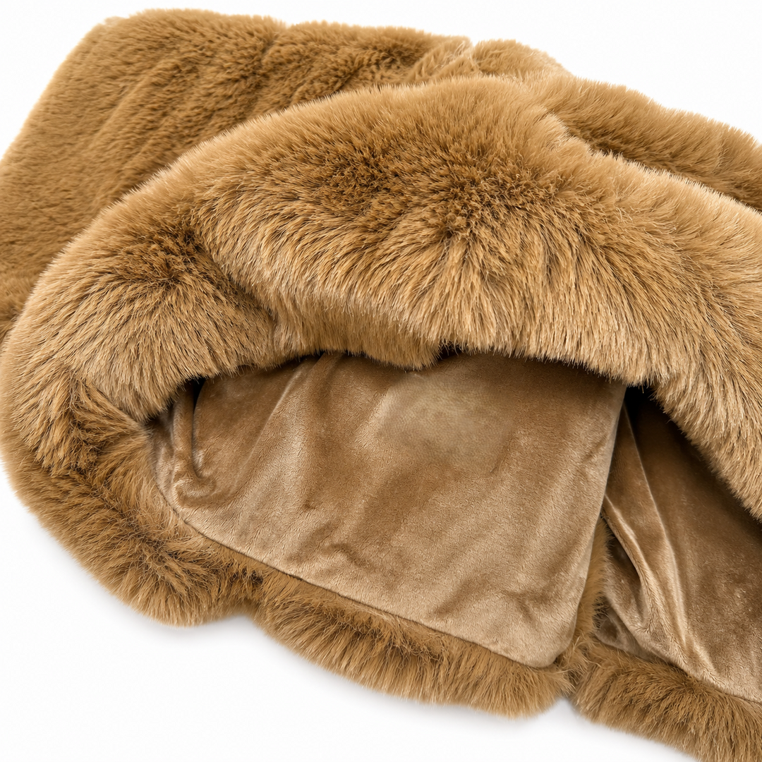 copper faux fur blanket on a white background