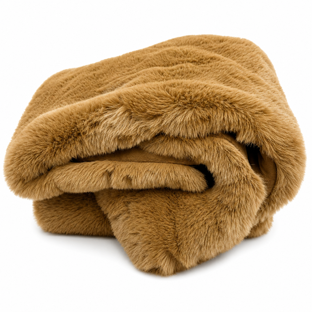 copper plush blanket on a white background