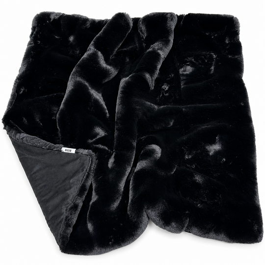 Black plush blanket on a white background