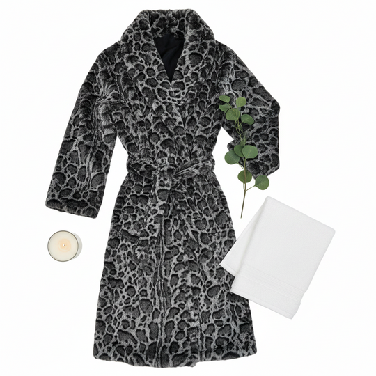Faux Mink Robe - MINKO 12 Black Leopard