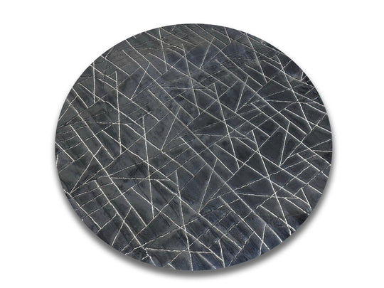 Metallic Area Rug Charcoal Lines Round