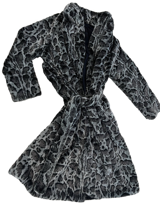 Faux Mink Robe - MINKO 12 Black Leopard