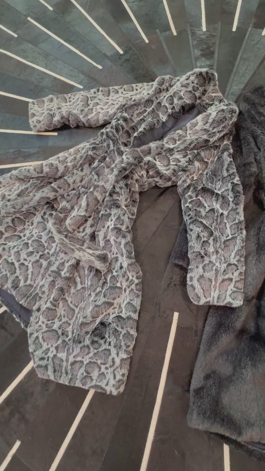 Faux Mink Robe - MINKO 12 Black Leopard