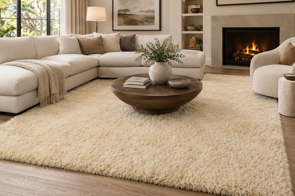 Shaggy Viscose Solid Cream