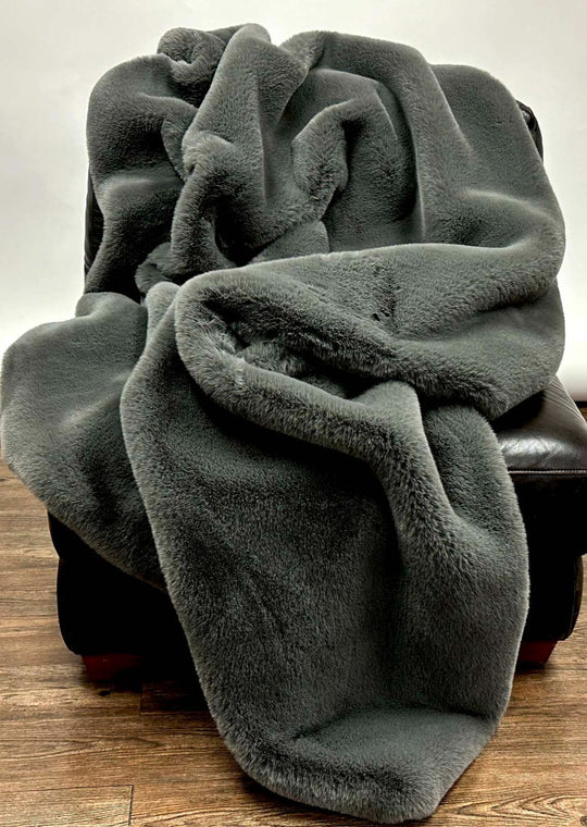 Bella Faux Fur Chinchilla Throw Charcoal Grey