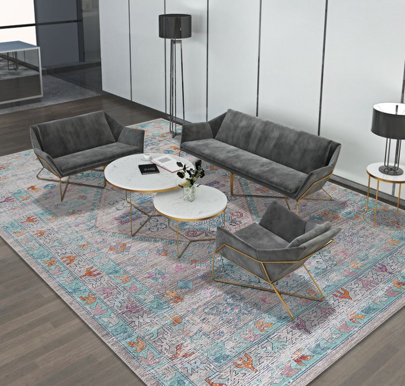 Vintage Style Soft Polyester Print on Design Elevate 231 Area Rug by Rug Factory Plus - Rug Factory Plus