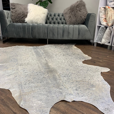 Real Cowhide Silver Metallic On White By Rug Factory Plus