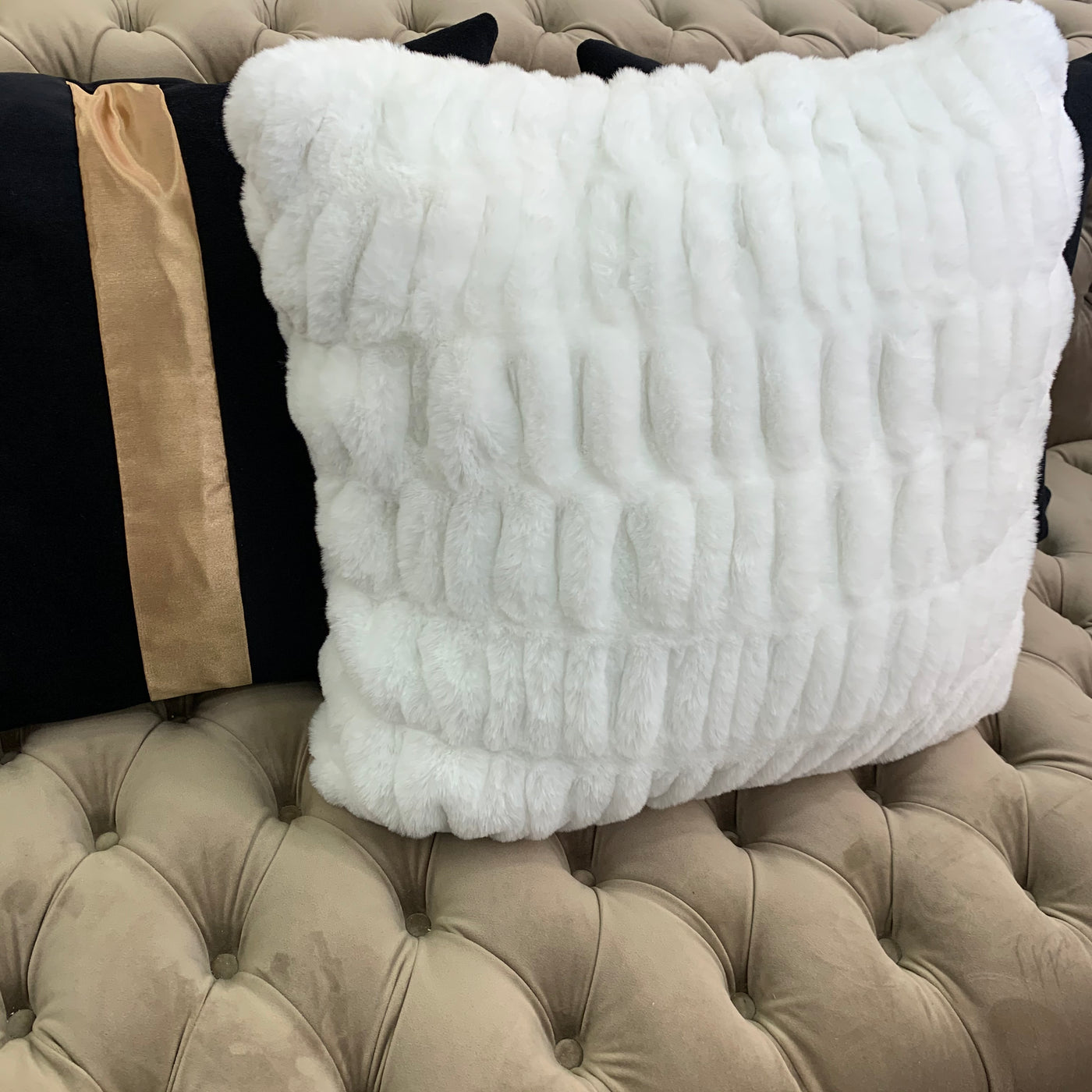 Nuevo Collection  Faux Fur Pillow White