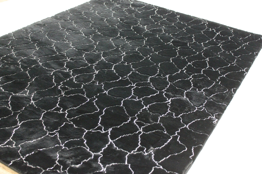 Metallic Area Rug Black Marble