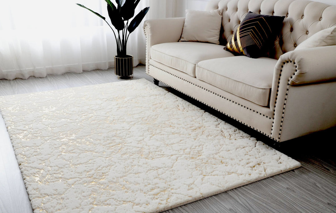 Metallic Area Rug White Scattered