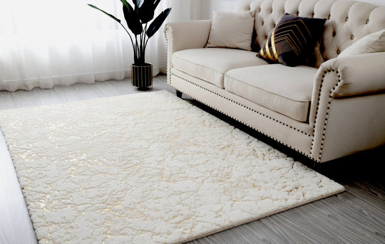 Metallic Area Rug White Scattered