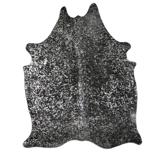 Silver Metallic On Black Real Cowhide