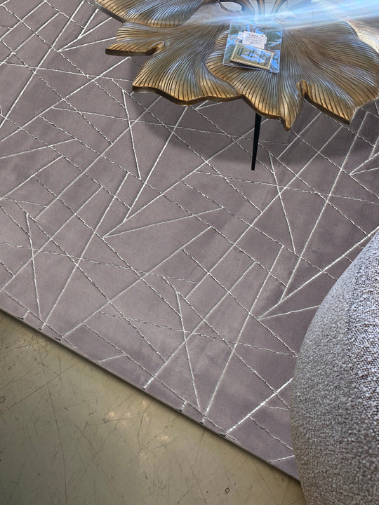 Metallic Area Rug Charcoal Lines