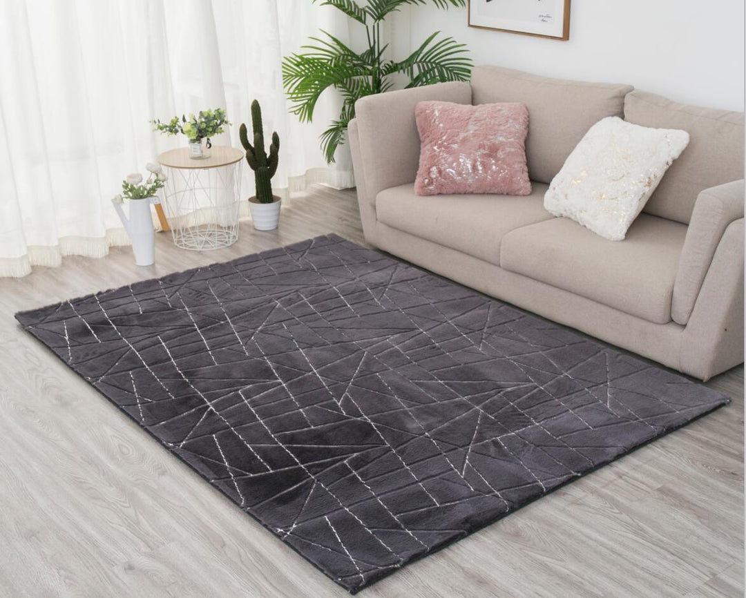 Metallic Area Rug Charcoal Lines