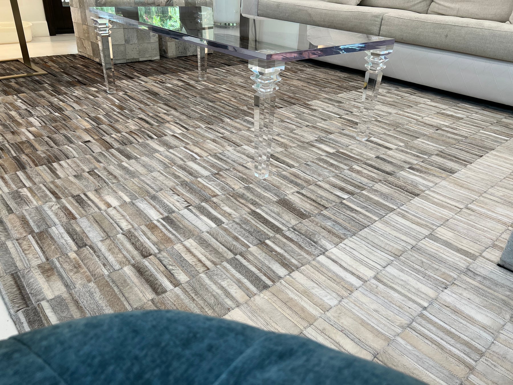 Handmade Leather Patchwork Cowhide Brick Area Rugs by Rug Factory Plus