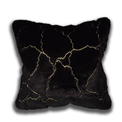 Metallica Marble Black and Gold Faux Fur Pillow